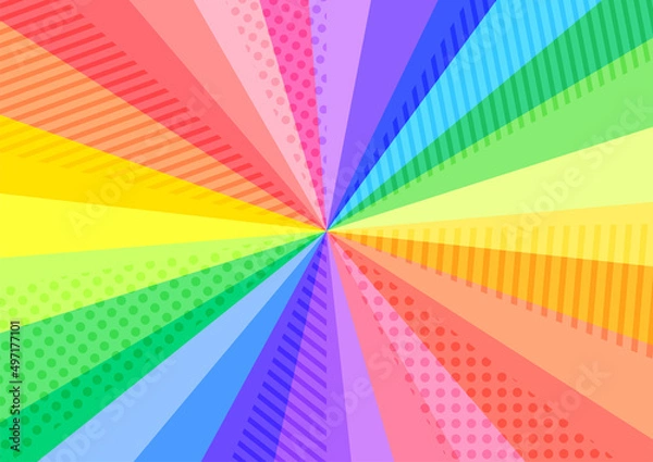 Fototapeta ポップな虹色ビビッドカラーの集中線放射背景 