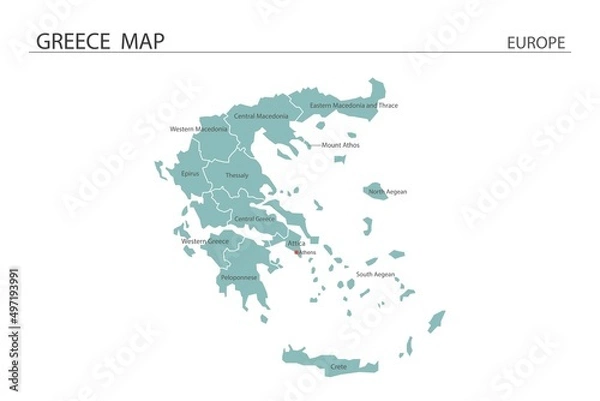Fototapeta Greece map vector illustration on white background. Map have all province and mark the capital city of Greece.