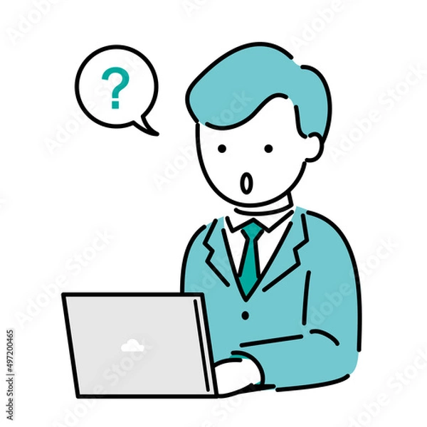 Fototapeta パソコンを操作する男性ビジネスマン　デスクワーク　疑問