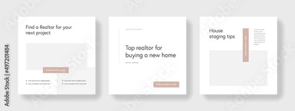Obraz Clean templates for social media, instagram and facebook, editable business templates for bloggers and influencers, minimalist design