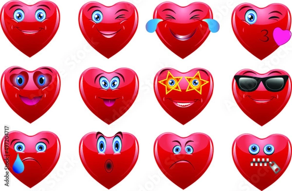 Fototapeta Set of vector hearts emoticons