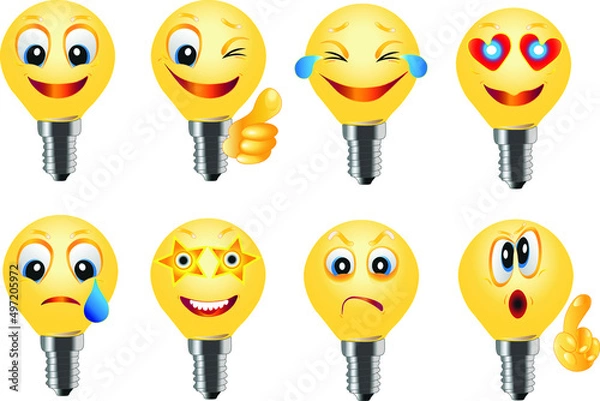 Fototapeta A set of smiley light bulbs