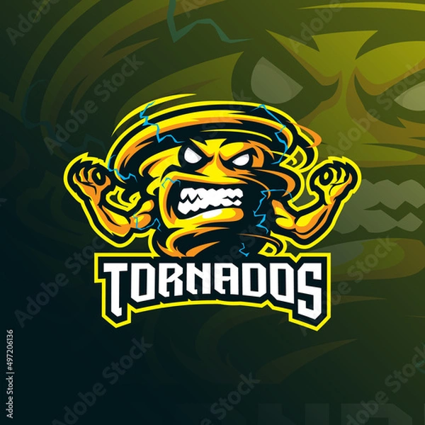 Obraz Tornado mascot logo design with modern illustration concept style for badge, emblem and t shirt printing. Angry tornado illustration for sport and esport team.