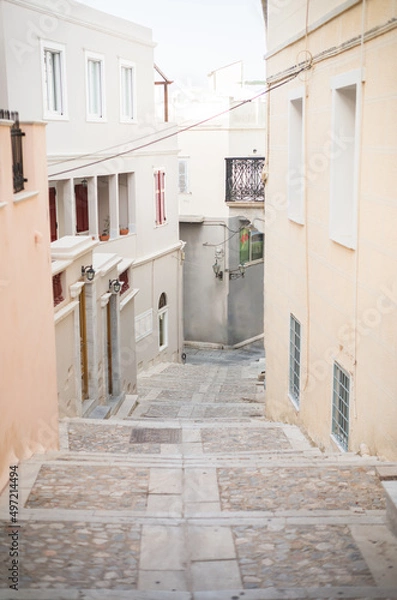 Fototapeta Syros Cycladic Island, the capital of the Cyclades, perfect place for tranquil holiday and ideal to enjoy pristine, empty beaches, traditional villages, excellent gastronomy, and local music