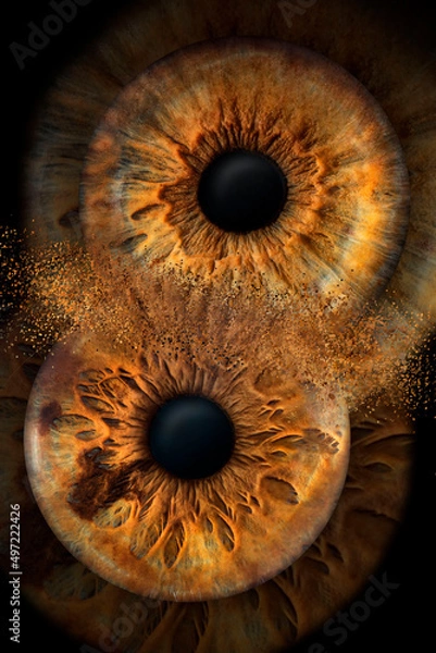 Fototapeta photo of two eyes taken in macro mode, of different persons and same color and simulating collision