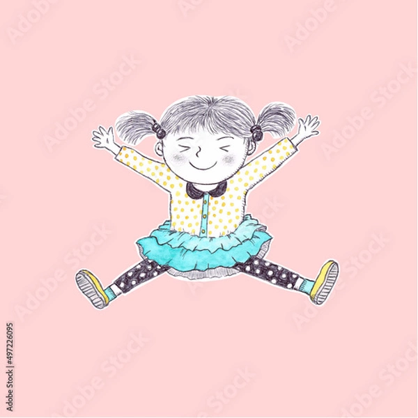 Fototapeta Jumping girl_2 on the pink background, Girl, Jump, Jumping, Happy, Glad, Grateful, Joy, Joyful, Bright, Delight, Delightful