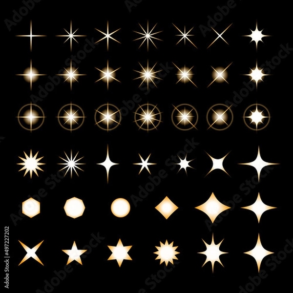 Obraz 光素材のベクターイラスト素材セット（キラキラ、星）
