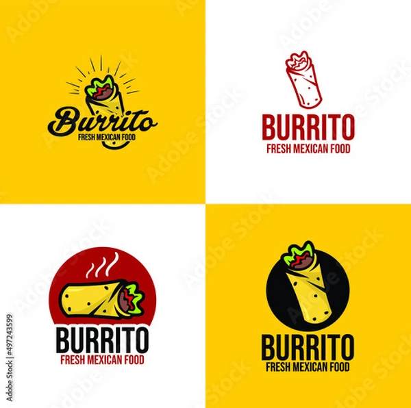 Obraz burrito logo, emblem, badge, patch object illustration stock vector set