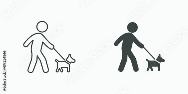 Fototapeta man, pedestrian, walk, dog vector icon symbol isolated