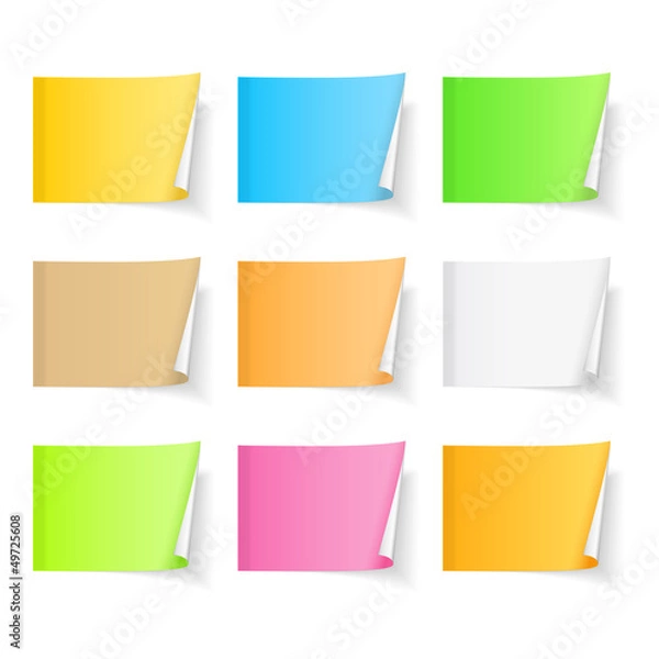 Fototapeta Set of blank colored sticky notes with curl