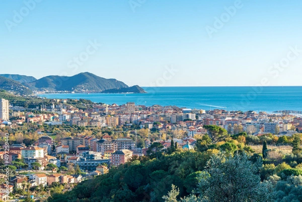Obraz view of the Lavagna town and the Tigullio Gulf from the hill, Chiavari, Ligury, Italy