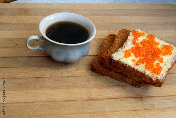 Fototapeta cup of coffee and cake