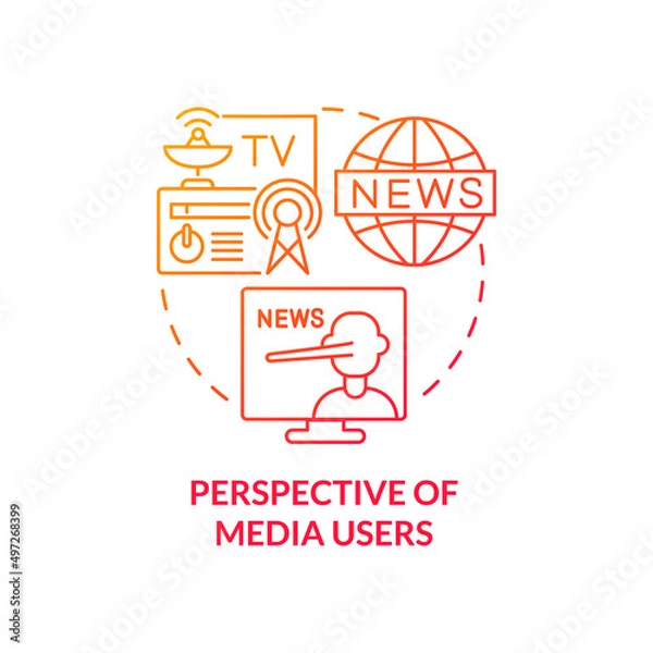 Obraz Perspective of media users red gradient concept icon. Social media influence. Information war over Internet abstract idea thin line illustration. Isolated outline drawing. Myriad Pro-Bold font used