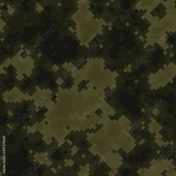 Fototapeta Seamless digital woodland pixel camo texture vector for army textile print