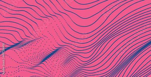 Obraz Wavy dotted background. Abstract polka dots pattern. 3d vector illustration with particles.