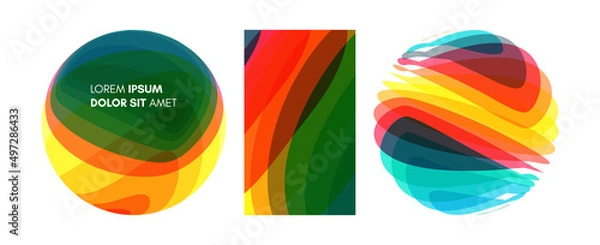 Fototapeta Set of spheres. Abstract wavy background with dynamic effect. Modern screen design for mobile app and web. Vector illustration made of various overlapping elements.