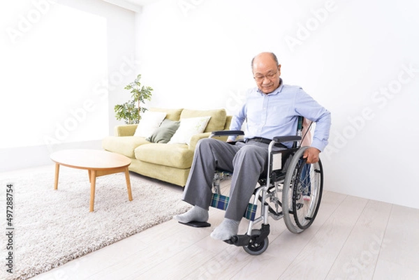 Fototapeta 車椅子に乗る高齢男性と女の子