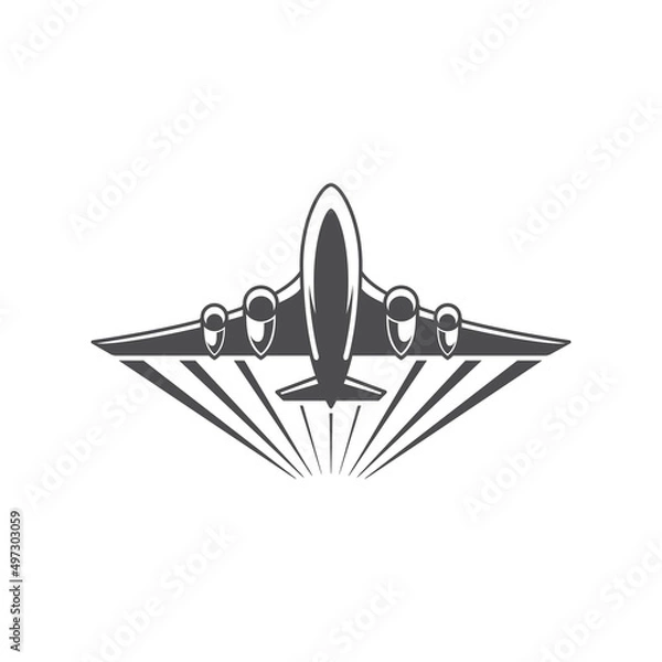 Fototapeta Airplane silhouette isolated on white background vector icon in retro style. Can be used for logo or badge.