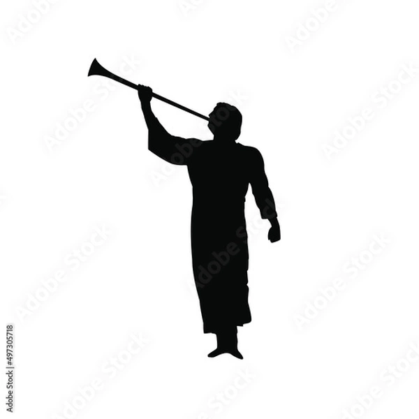Obraz The man blowing trumpet silhouette illustration vector. Angel moroni silhouette vector isolated.Mormon symbol.