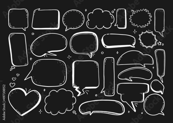 Fototapeta Comic speech bubble hand-drawn on a black background in the style of a doodle Vector illustration bubble chat, message element.