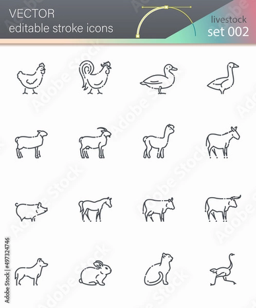 Fototapeta Vector livestock line icon set isolated on transparent background.