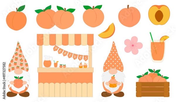 Obraz Set Gnomes peach vector illustration