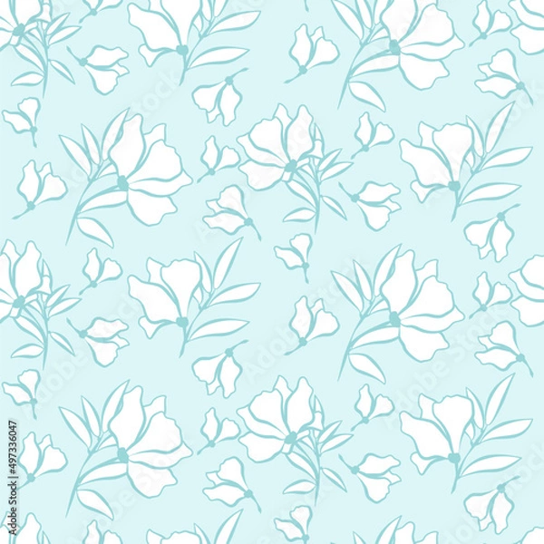 Obraz Vector seamless half-drop pattern, with leaves and flowers