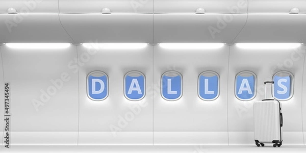 Obraz Airliner portholes with Dallas text. 3d rendering