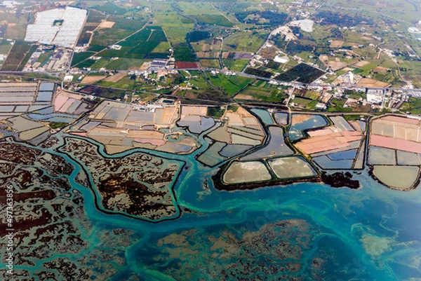 Fototapeta Aerial view of the Ria Formosa lagoon in Faro, Algarve, Portugal.