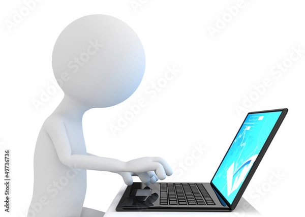 Fototapeta 3d character Working on computer.