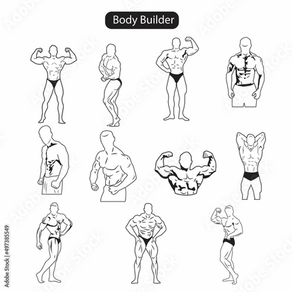 Obraz A set of body builders line icon set