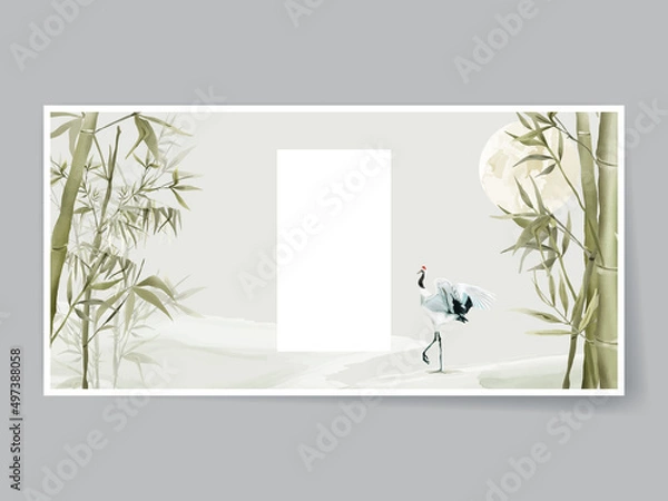 Fototapeta Elegant background set with bamboo hand drawn