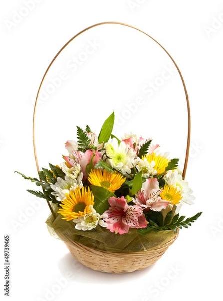 Obraz Basket with spring flowers isolated