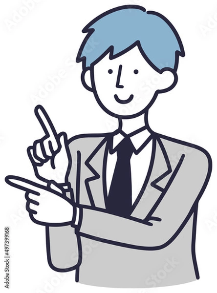 Fototapeta 会社員　指さし男性　シンプルイラスト