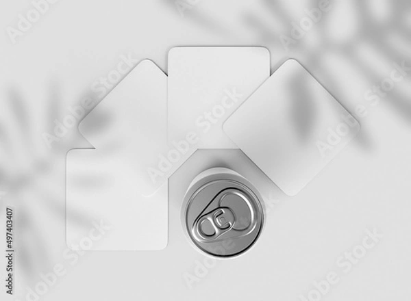 Fototapeta 3d Beer Can with Coasters Mockup
