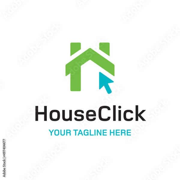 Fototapeta House Real Estate Rent Buy Sell Mouse Click Market Internet Vector Abstract Illustration Logo Icon Design Template Element