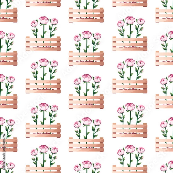 Fototapeta Seamless pattern with peonies. Perfect for product design, wallpaper, scrapbooking, textile, wrapping paper.