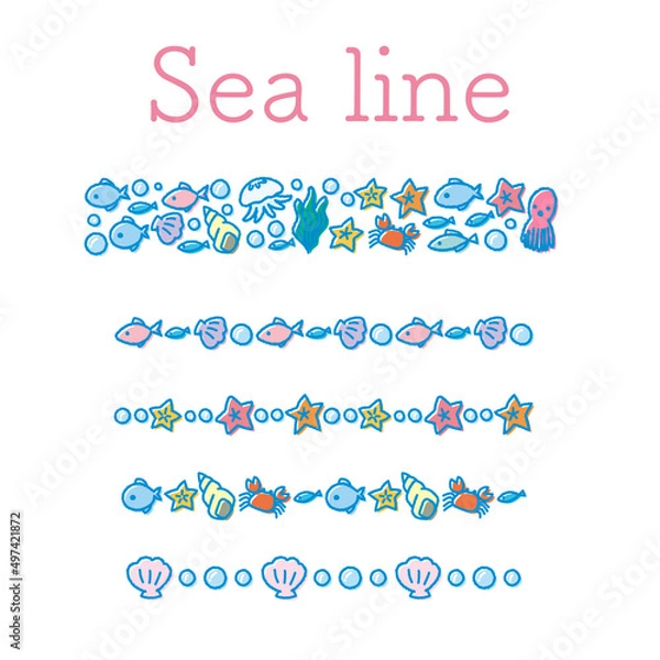 Obraz かわいくておしゃれな海の装飾ラインセット