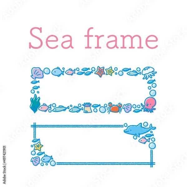 Fototapeta かわいくておしゃれな海の装飾フレーム 長方形