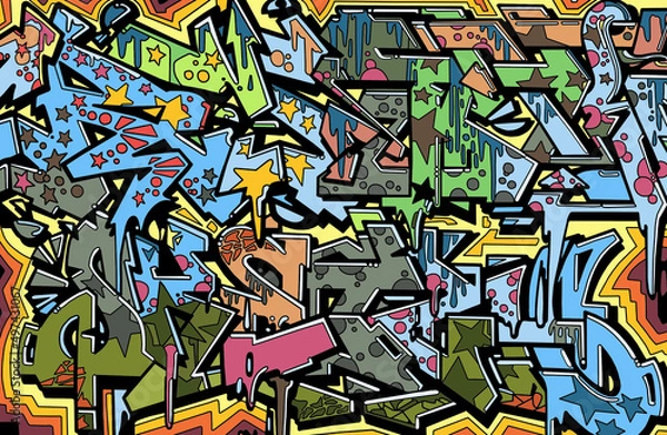 Fototapeta Abstract drawing of black lines painted in different colors.Backgrounds and textures