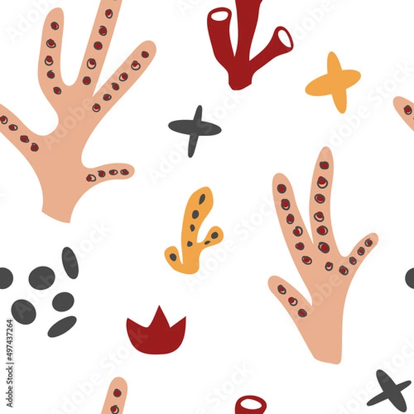 Fototapeta Corals seamless pattern in hand-drawn style