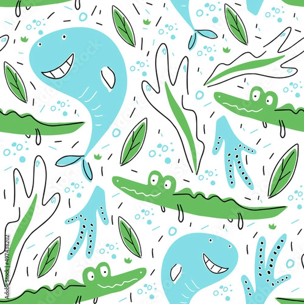 Obraz Cute sea animals seamless pattern