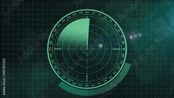 Obraz Motion graphic of gray color sonar radar screen searching an object with line digital technology background, Futuristic animation concept seamless loop video