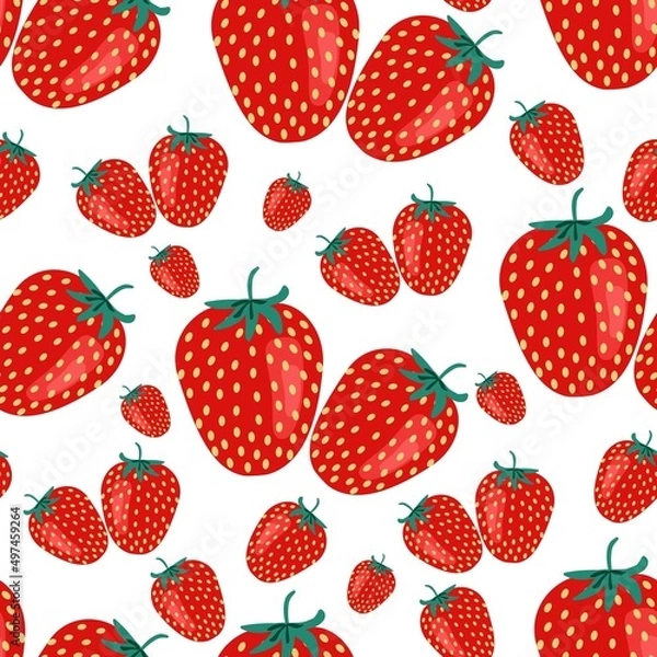 Fototapeta Ripe red strawberries seamless pattern. Vector illustration. Fruit print.