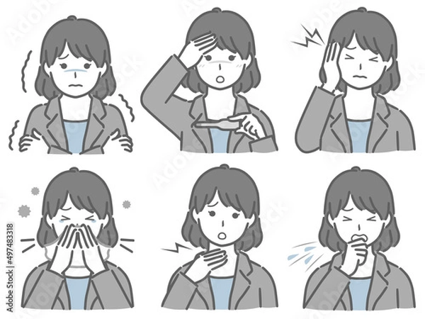 Fototapeta 風邪の症状が出ているスーツの若い女性