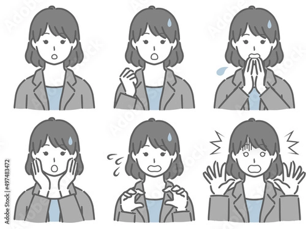 Fototapeta 驚く表情の強弱　スーツの若い女性