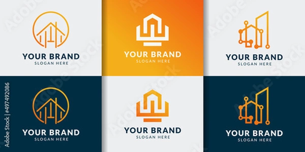 Obraz data technology house logo design inspiration collection