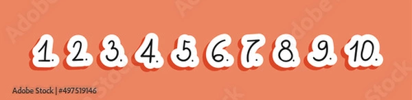 Fototapeta Doodle stickers checklist numbering. List of hand written numbers with dots. Hand-drawn vector illustration scribble numbers font with hatching line isolated on white background.