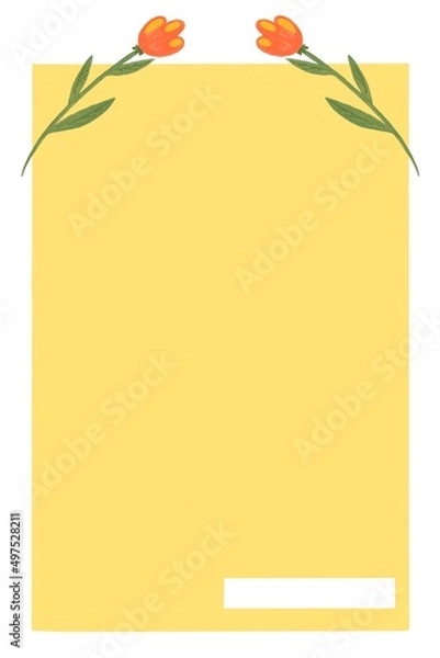 Fototapeta A cute yellow page with a picture of flowers for your notes and ideas