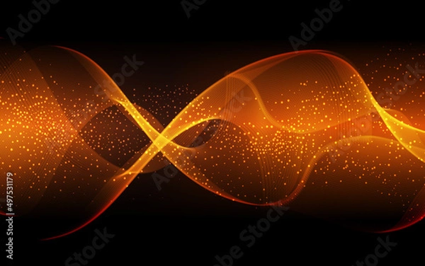 Fototapeta Abstract shiny color wave design element with glitter effect on dark background. Vector illustration